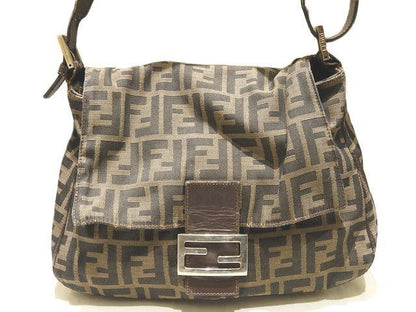 Fendi Mamma Bucket Shoulder Bag Zucca Pattern Khaki Brown Canvas Leather
