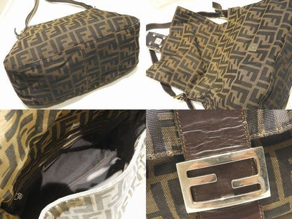 Fendi Mamma Bucket Shoulder Bag Zucca Pattern Khaki Brown Canvas Leather — view 2