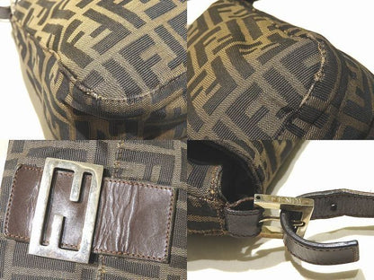 Fendi Mamma Bucket Shoulder Bag Zucca Pattern Khaki Brown Canvas Leather — view 3