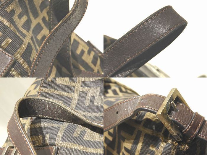 Fendi Mamma Bucket Shoulder Bag Zucca Pattern Khaki Brown Canvas Leather — view 4