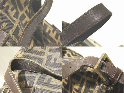 Fendi Mamma Bucket Shoulder Bag Zucca Pattern Khaki Brown Canvas Leather — view 4