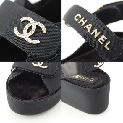 Chanel Rhinestone CC Logo Velcro Sandals Shoes Black 38C — view 8
