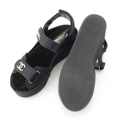 Chanel Rhinestone CC Logo Velcro Sandals Shoes Black 38C — view 5