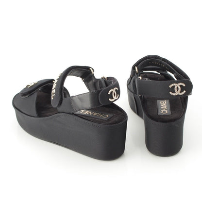 Chanel Rhinestone CC Logo Velcro Sandals Shoes Black 38C — view 4