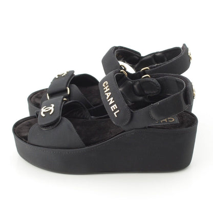 Chanel Rhinestone CC Logo Velcro Sandals Shoes Black 38C — view 3