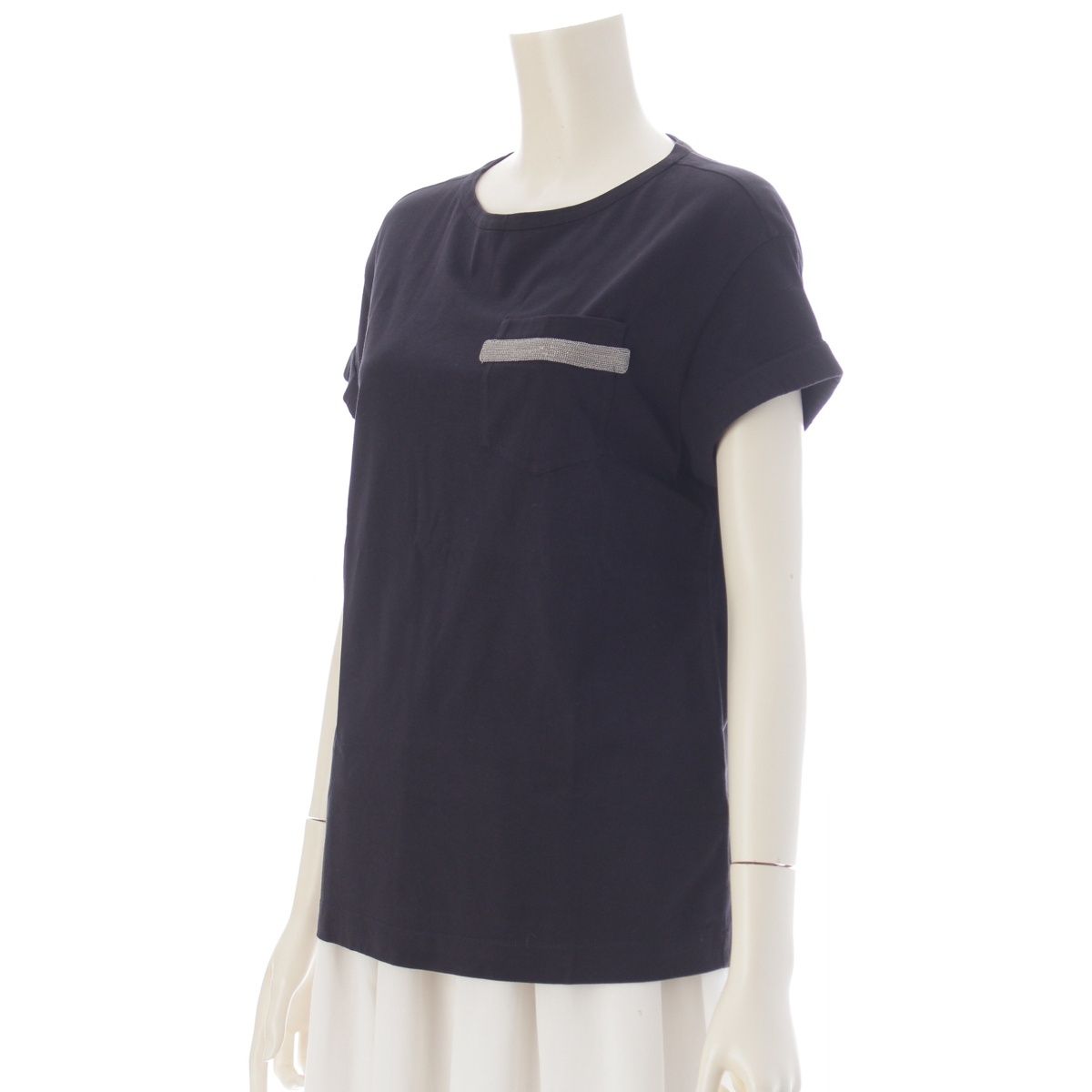 Brunello Cucinelli Monile Cotton Bijou Short Sleeve T-Shirt Top Black XS — view 2