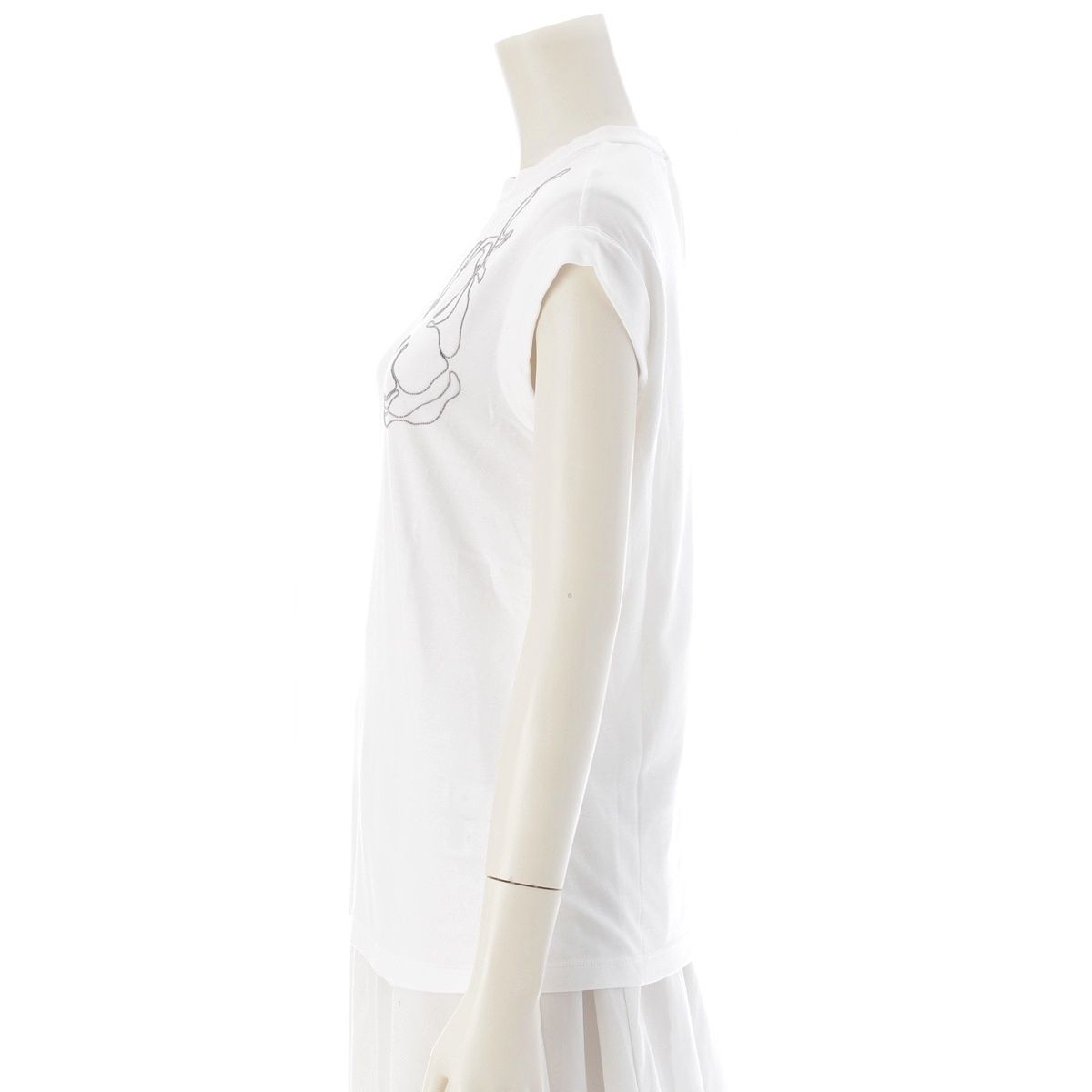 Brunello Cucinelli Monile Cotton Bijou Sleeveless Top White XS — view 3