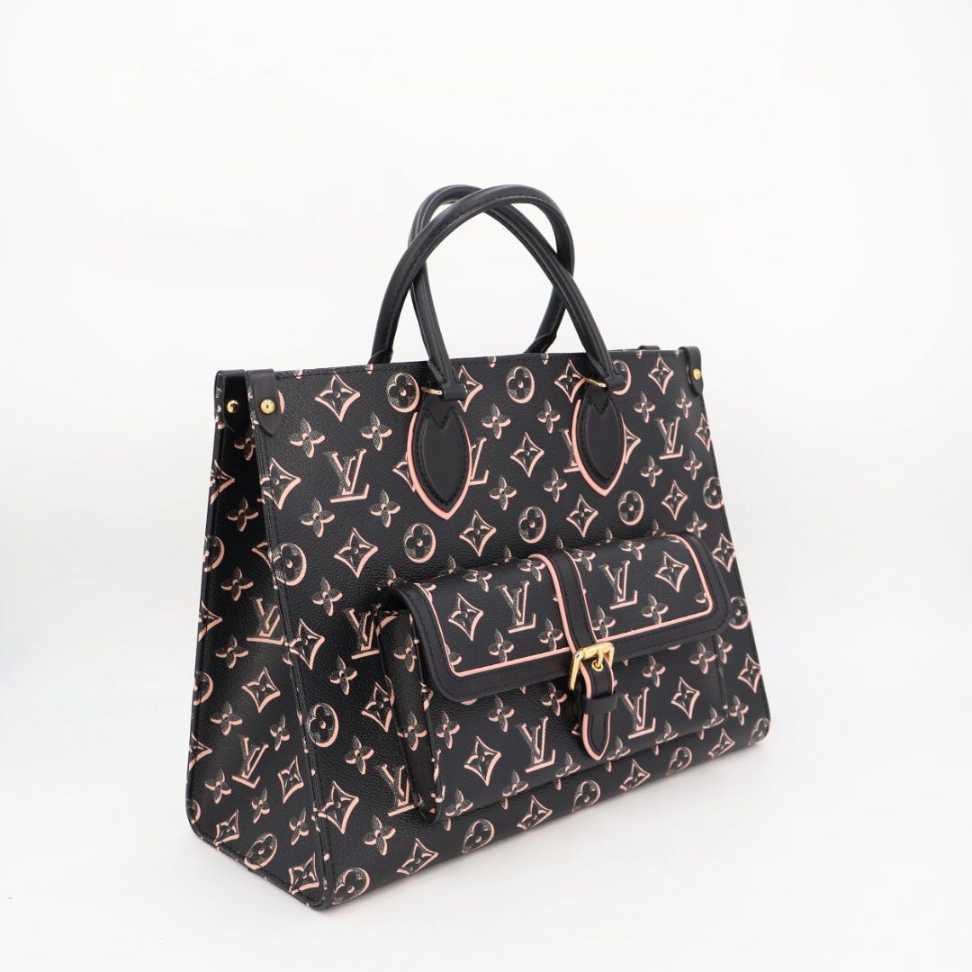 Louis Vuitton on the Go MM Fall for You Black Pink Tote Shoulder Bag