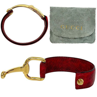 Gucci Bangle Horsebit Bracelet Leather Metal Red Vintage — view 5