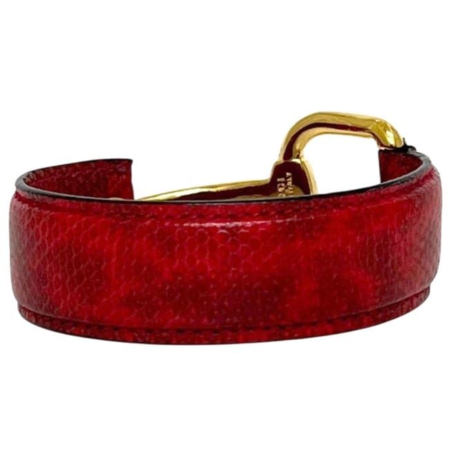 Gucci Bangle Horsebit Bracelet Leather Metal Red Vintage — view 3