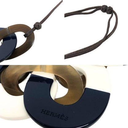 Hermes Karamba Necklace Buffalo Horn Lacquerwood Navy White — view 3