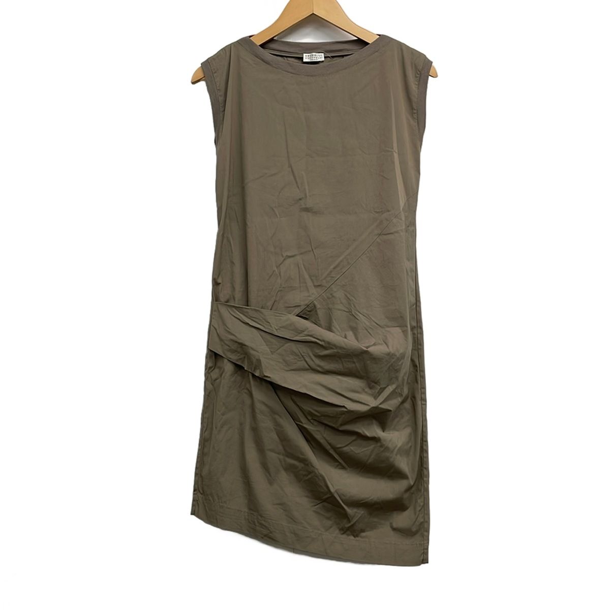 Brunello Cucinelli Dress Gray Beige Crew Neck Sleeveless Knee-Length