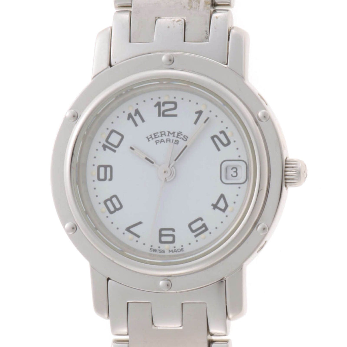 Hermes Clipper Watch Stainless Steel White Quartz