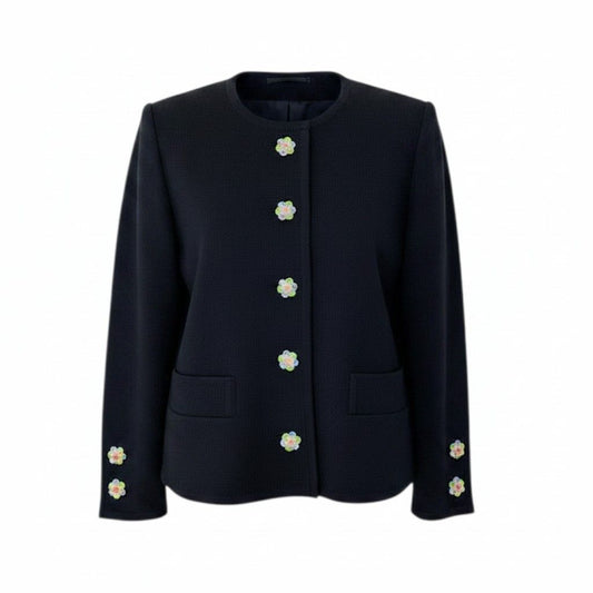 Saint Laurent Bijou Button Collarless Knit Jacket Black Wool