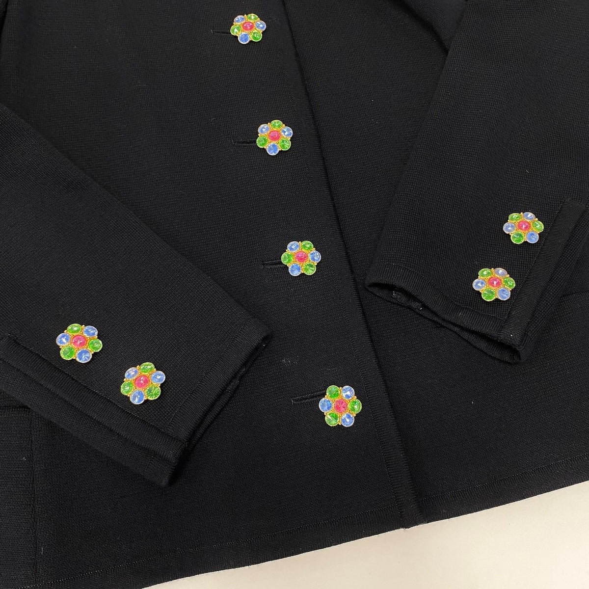 Saint Laurent Bijou Button Collarless Knit Jacket Black Wool — view 6