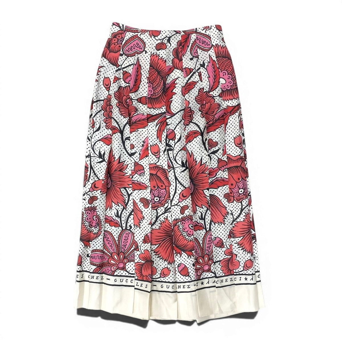 Gucci Floral Pleated Long Skirt Retro Modern All Over Print Rosso Red Silk — view 2