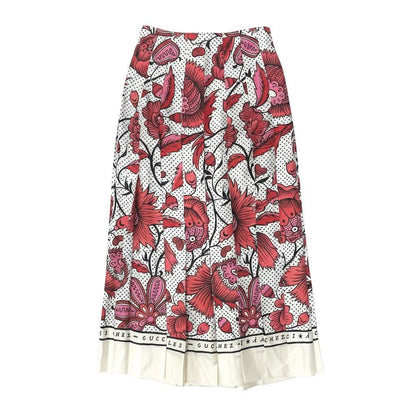 Gucci Floral Pleated Long Skirt Retro Modern All Over Print Rosso Red Silk
