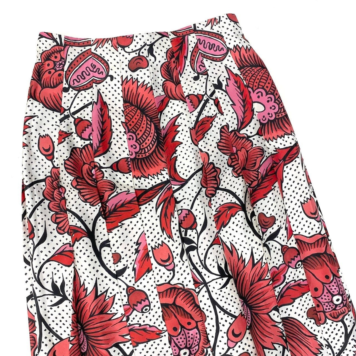 Gucci Floral Pleated Long Skirt Retro Modern All Over Print Rosso Red Silk — view 4