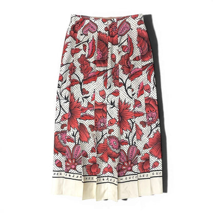 Gucci Floral Pleated Long Skirt Retro Modern All Over Print Rosso Red Silk — view 3