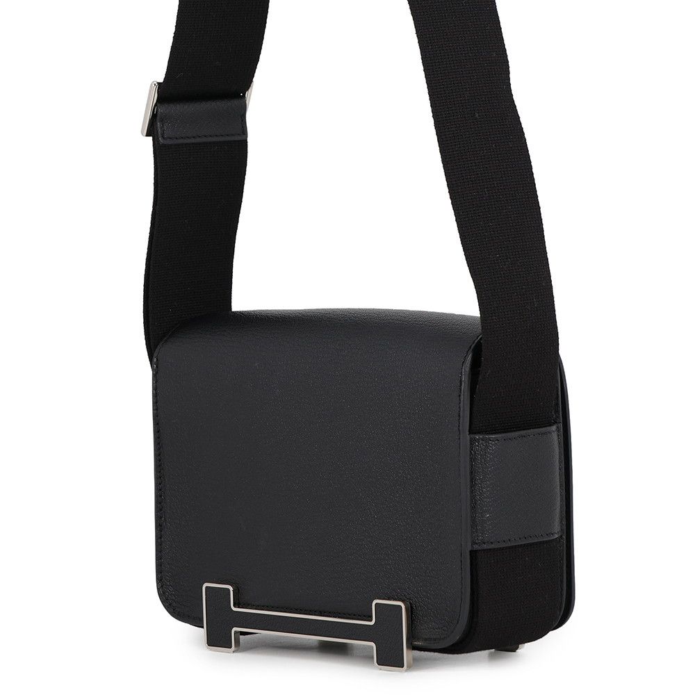 Hermes Shoulder Bag Geta Black Silver Chevre Mysore — view 2