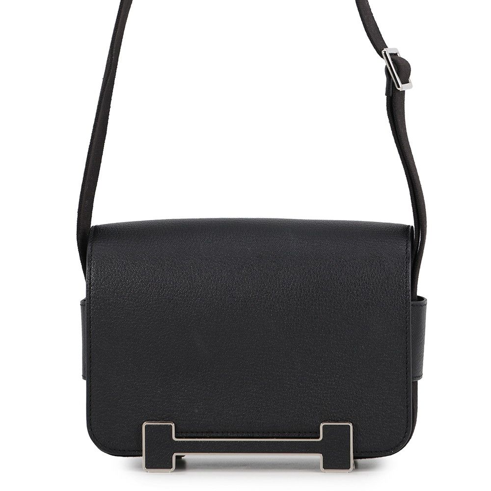 Hermes Shoulder Bag Geta Black Silver Chevre Mysore