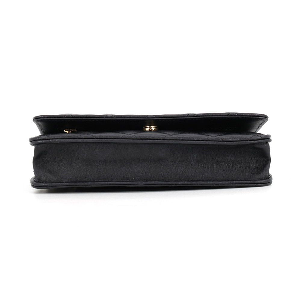 Chanel Chain Wallet Classic Quilted CC Logo Lambskin Black Shoulder Bag — view 3