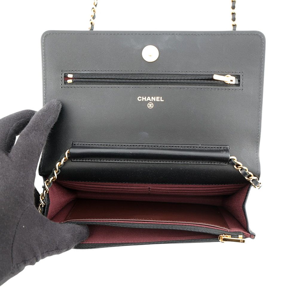Chanel Chain Wallet Classic Quilted CC Logo Lambskin Black Shoulder Bag — view 6