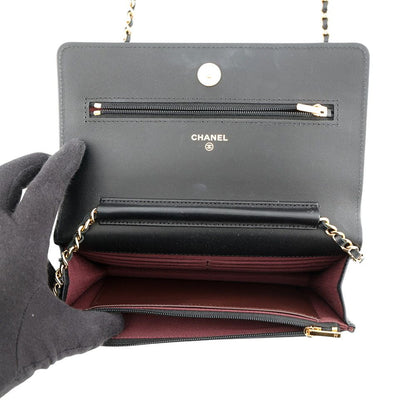 Chanel Chain Wallet Classic Quilted CC Logo Lambskin Black Shoulder Bag — view 6