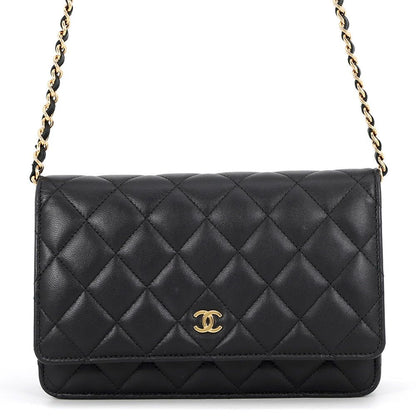 Chanel Chain Wallet Classic Quilted CC Logo Lambskin Black Shoulder Bag