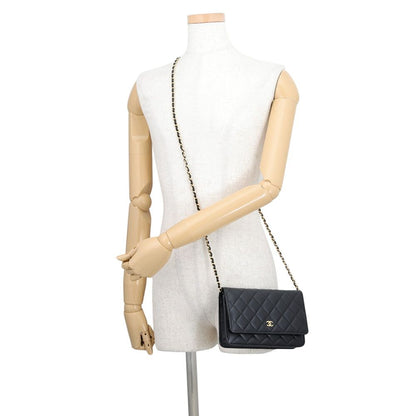 Chanel Chain Wallet Classic Quilted CC Logo Lambskin Black Shoulder Bag — view 4
