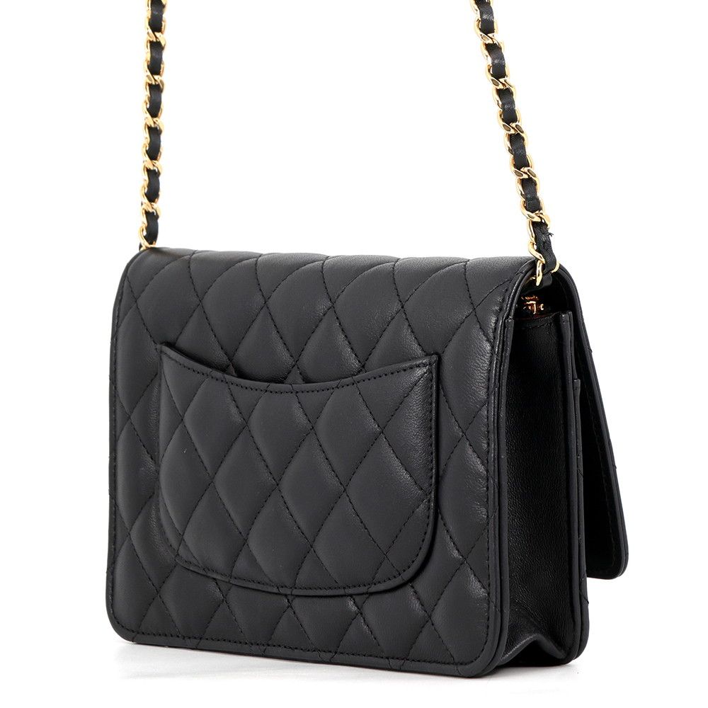 Chanel Chain Wallet Classic Quilted CC Logo Lambskin Black Shoulder Bag — view 2
