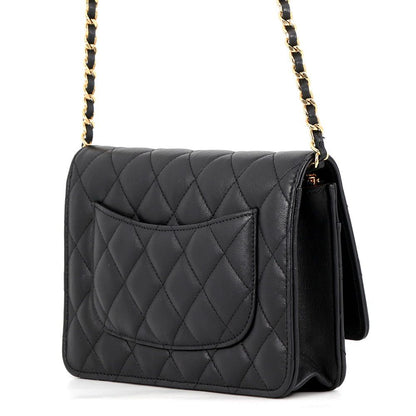 Chanel Chain Wallet Classic Quilted CC Logo Lambskin Black Shoulder Bag — view 2