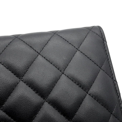 Chanel Chain Wallet Classic Quilted CC Logo Lambskin Black Shoulder Bag — view 7