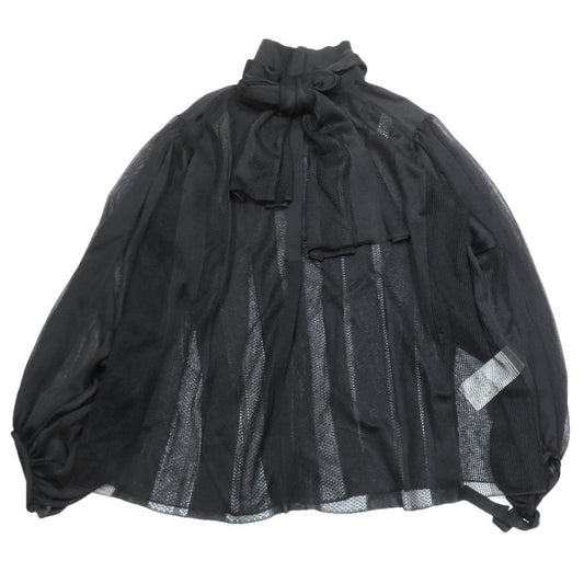 Louis Vuitton Ribbon Tie Mesh Sheer Shirt Long Sleeve Blouse Flare Top Black