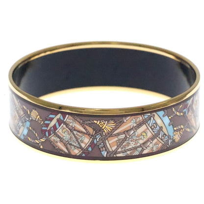 Hermes Enamel Bangle Brown Gold Bracelet — view 3