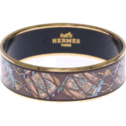 Hermes Enamel Bangle Brown Gold Bracelet