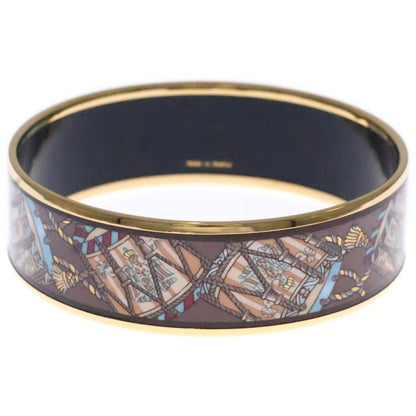 Hermes Enamel Bangle Brown Gold Bracelet — view 2