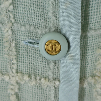 Chanel Silk Blend Linen CC Logo Jacket Dress Light Green — view 3