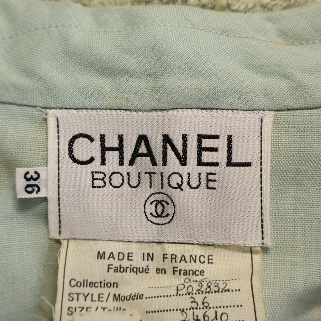Chanel Silk Blend Linen CC Logo Jacket Dress Light Green — view 6