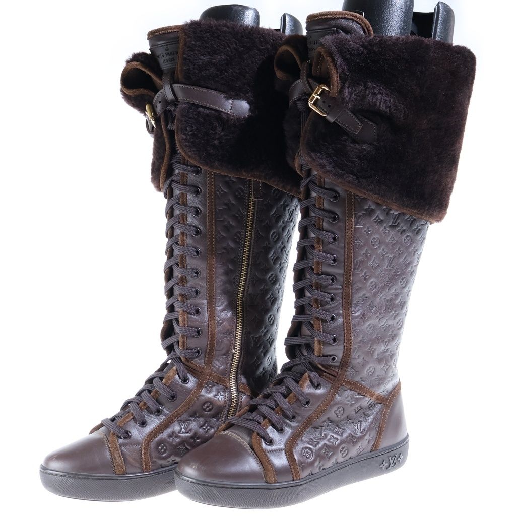Louis Vuitton Monogram Polka Shearling Paneled Long Boots Flat Shoes — view 2
