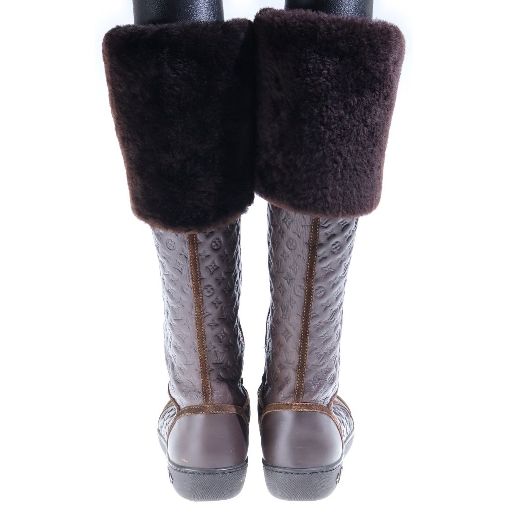 Louis Vuitton Monogram Polka Shearling Paneled Long Boots Flat Shoes — view 3
