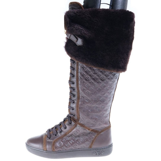Louis Vuitton Monogram Polka Shearling Paneled Long Boots Flat Shoes