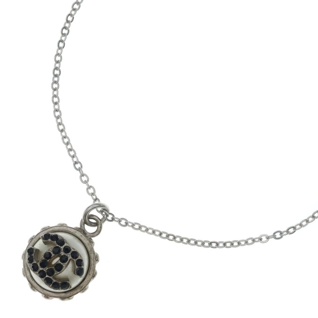 Chanel CC Logo Necklace Silver Metal