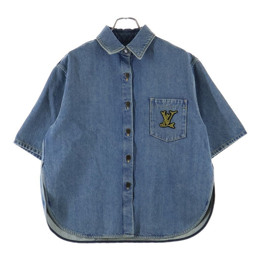 Louis Vuitton LV Logo Embroidery Denim Short Sleeve Shirt Indigo