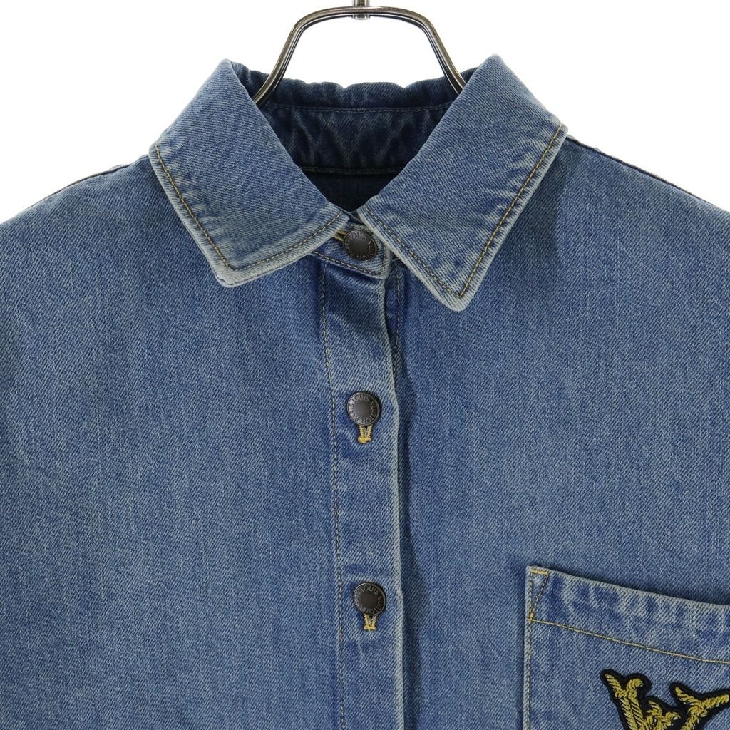 Louis Vuitton LV Logo Embroidery Denim Short Sleeve Shirt Indigo — view 3
