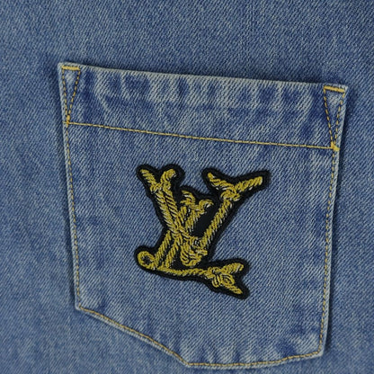 Louis Vuitton LV Logo Embroidery Denim Short Sleeve Shirt Indigo — view 4