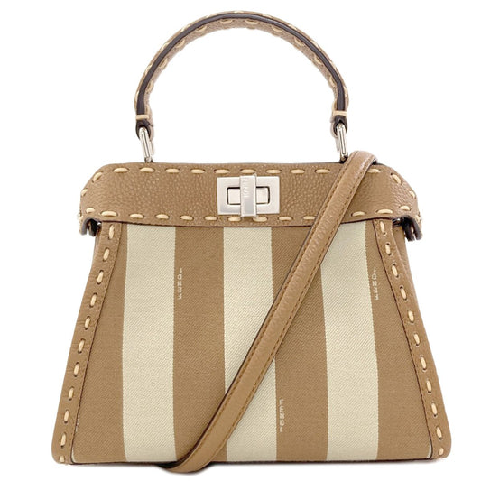 Fendi Peekaboo Mini Selleria Pecan Stripe 2-Way Handbag Canvas