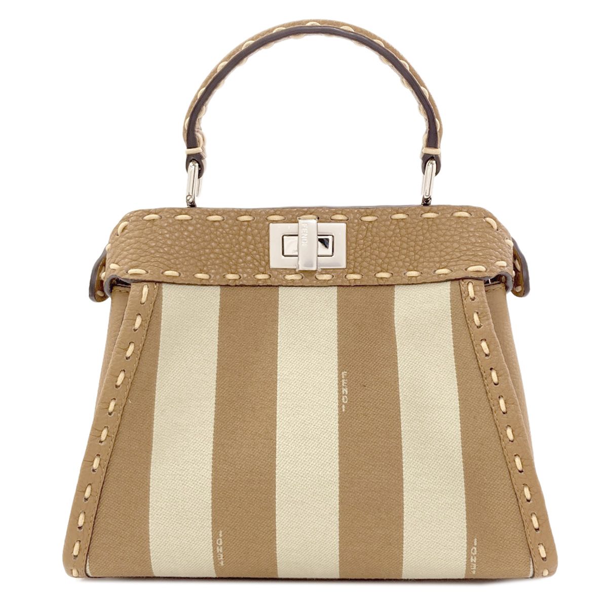 Fendi Peekaboo Mini Selleria Pecan Stripe 2-Way Handbag Canvas — view 2