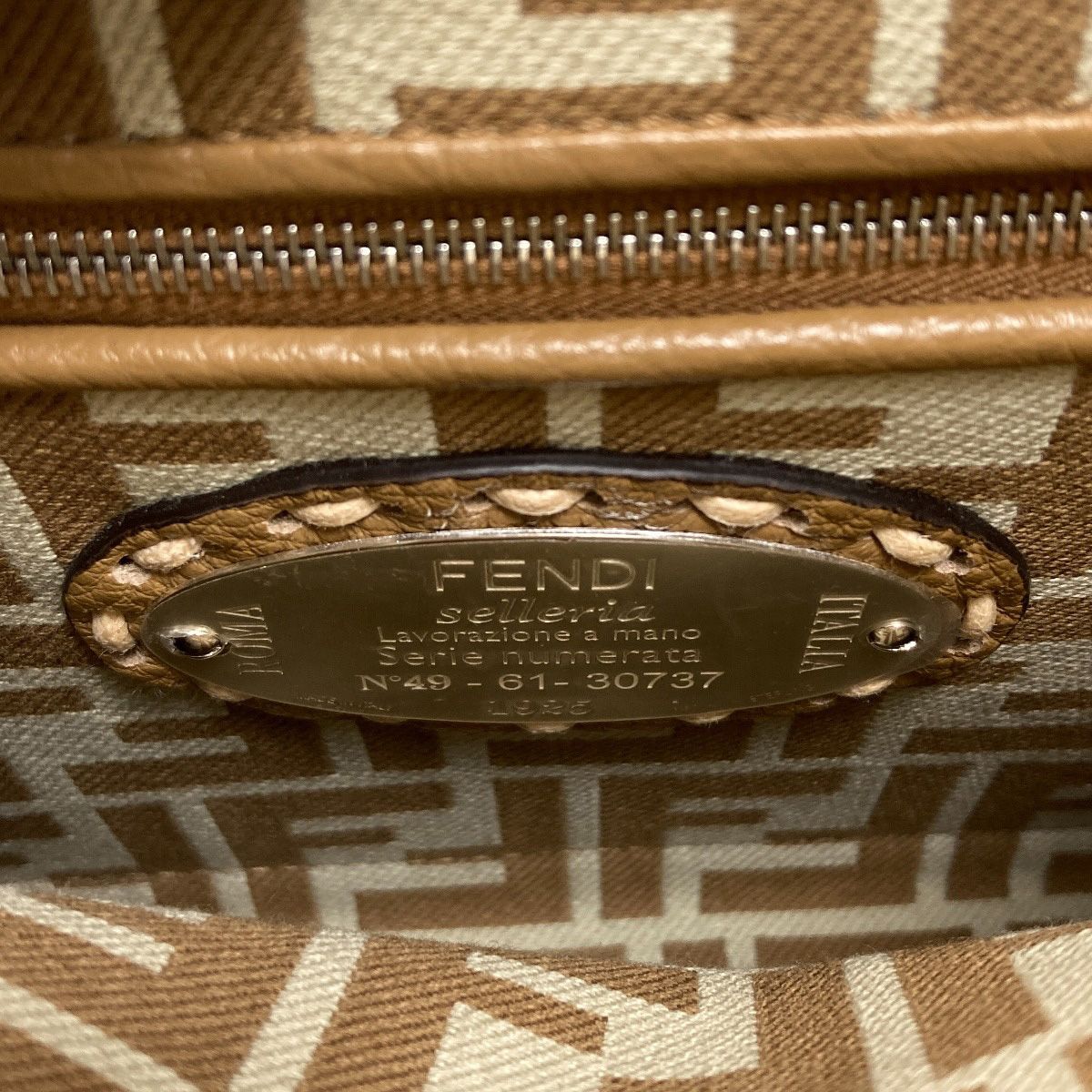 Fendi Peekaboo Mini Selleria Pecan Stripe 2-Way Handbag Canvas — view 6