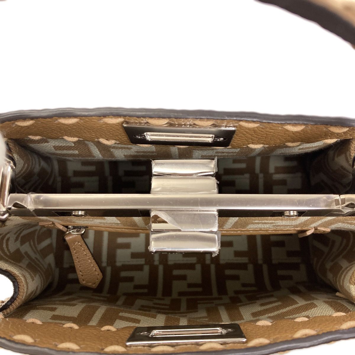 Fendi Peekaboo Mini Selleria Pecan Stripe 2-Way Handbag Canvas — view 5